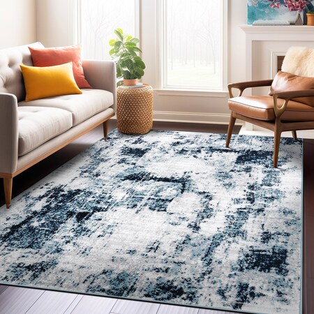 World Rug Gallery Contemporary Chic Abstract Design Area Rug 5' X 7' Blue 937BLUE5X7